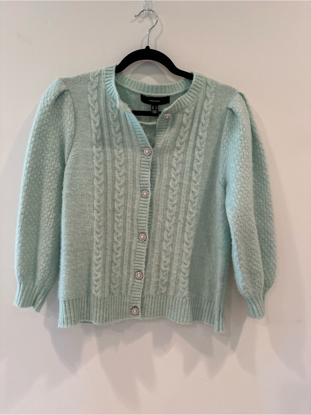 Vero Moda Mint Green Cable-Knit Button Cardigan